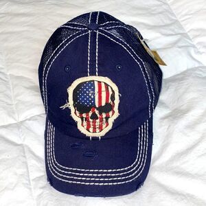 Kbethos Vintage American Flag Skull baseball cap